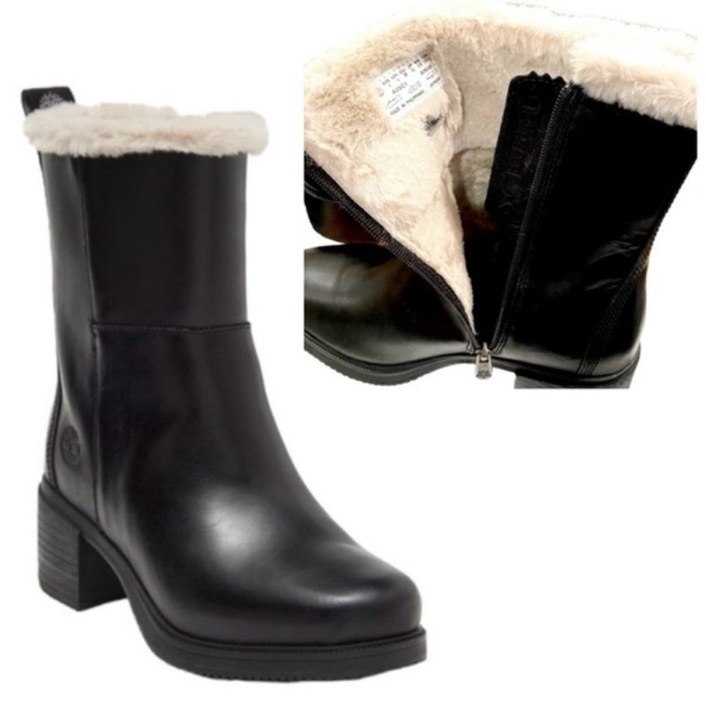 NIB Timberland Boots Dalston Vibe Faux Fur Lined Bootie Black Size 8 Brand New - Picture 2 of 16